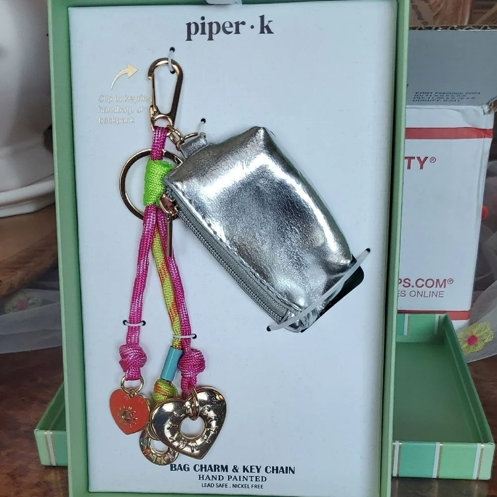 Piper K Silver and Multicolor Bag Charm & Key Chain
